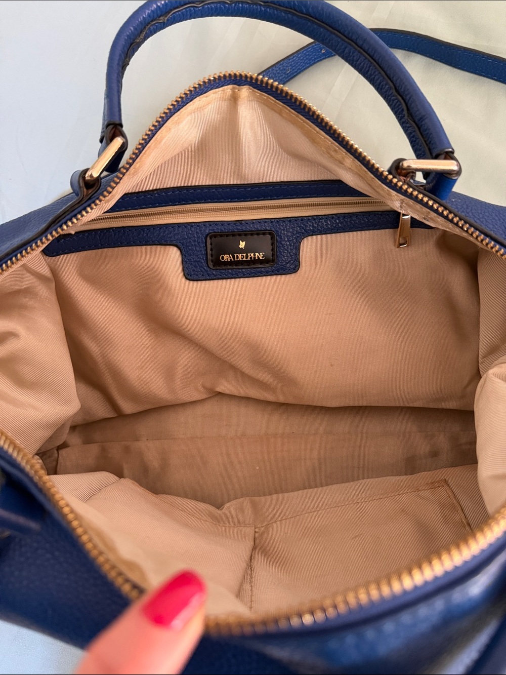 Ora Delphine Classic Blue Leather Tote Bag - real leather - Picture 3 of 7